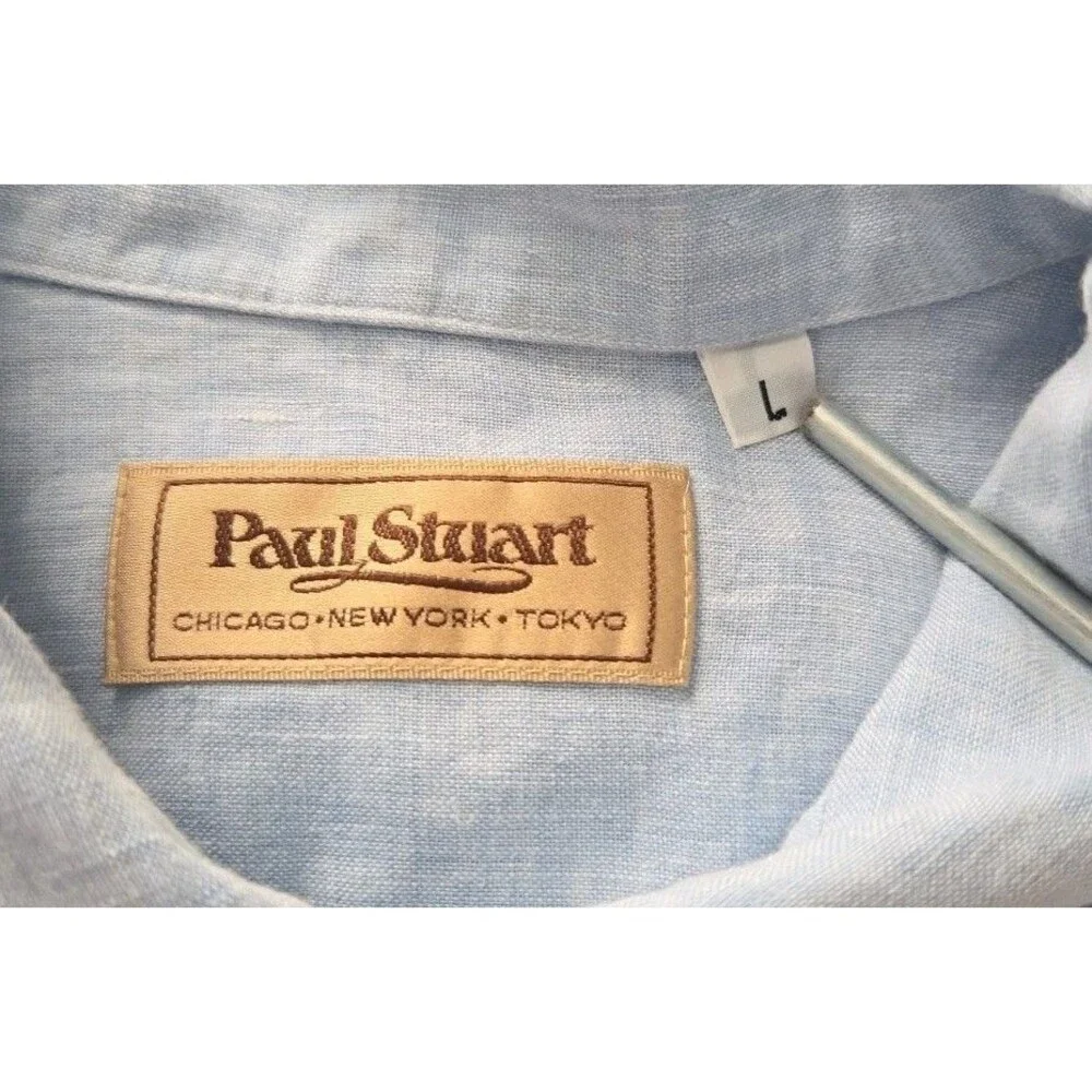 Vintage Paul Stuart Shirt Bundle: White Cotton LS & Light Blue Linen SS (Sz L/M) - Picture 3 of 16